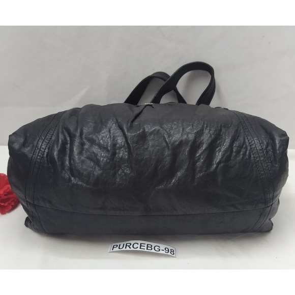 Tory Burch Black Soft Leather Double Handles Satchel Shoulder Bag W/ Mirror - Picture 8 of 16